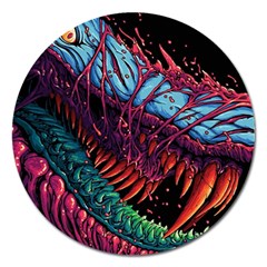 Floral Digital Art Tongue Out Magnet 5  (round) by Jancukart