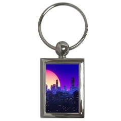 The Sun Night Music The City Background 80s 80 s Synth Key Chain (rectangle)