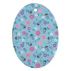 Pink And Blue Floral Wallpaper Oval Ornament (two Sides) by Jancukart