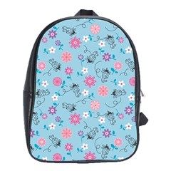 Pink And Blue Floral Wallpaper School Bag (xl) by Jancukart