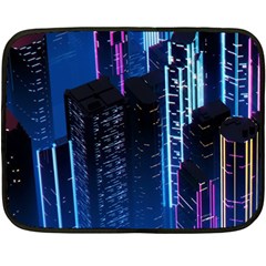 Night Music The City Neon Background Synth Retrowave One Side Fleece Blanket (mini) by Jancukart