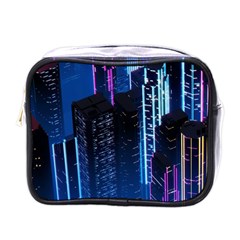 Night Music The City Neon Background Synth Retrowave Mini Toiletries Bag (one Side) by Jancukart