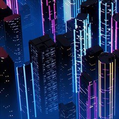 Night Music The City Neon Background Synth Retrowave Play Mat (square) by Jancukart