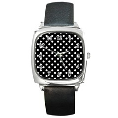 Black And White Polka Dots Square Metal Watch by GardenOfOphir