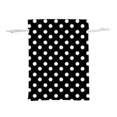 Black And White Polka Dots Lightweight Drawstring Pouch (l) by GardenOfOphir