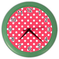 Hot Pink Polka Dots Color Wall Clock by GardenOfOphir