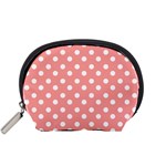Coral And White Polka Dots Accessory Pouch (Small) Front