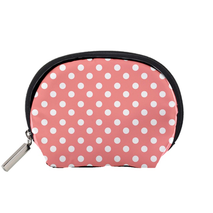 Coral And White Polka Dots Accessory Pouch (Small)