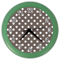 Brown And White Polka Dots Color Wall Clock by GardenOfOphir