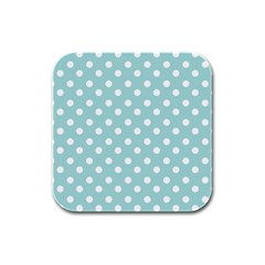 Blue And White Polka Dots Rubber Square Coaster (4 Pack) by GardenOfOphir