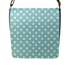 Blue And White Polka Dots Flap Closure Messenger Bag (l) by GardenOfOphir