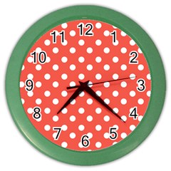 Indian Red Polka Dots Color Wall Clock by GardenOfOphir