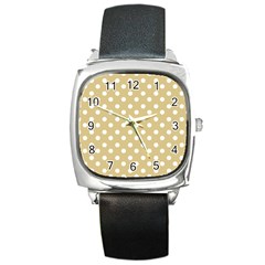 Mint Polka And White Polka Dots Square Metal Watch by GardenOfOphir