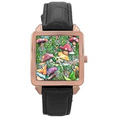 Sacred Mushroom Charm Rose Gold Leather Watch  by GardenOfOphir