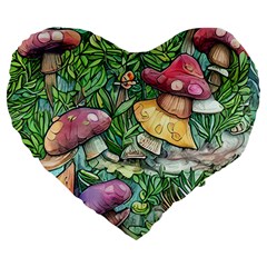 Sacred Mushroom Charm Large 19  Premium Flano Heart Shape Cushions by GardenOfOphir