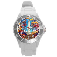 Lighthouse Round Plastic Sport Watch (l) by artworkshop