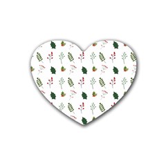 Leaves Mistletoe Plants Winter Rubber Coaster (heart) by Ravend