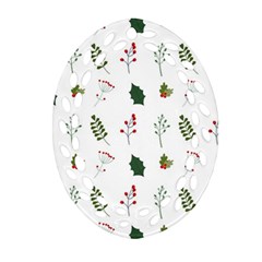 Leaves Mistletoe Plants Winter Oval Filigree Ornament (two Sides)