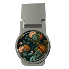 Floral Flower Blossom Turquoise Money Clips (round)  by Ravend