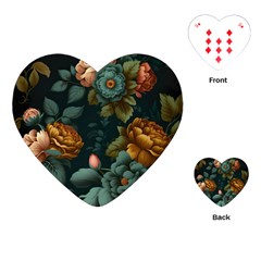 Floral Flower Blossom Turquoise Playing Cards Single Design (Heart)