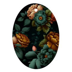 Floral Flower Blossom Turquoise Oval Ornament (Two Sides)