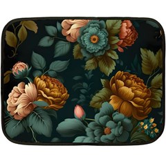 Floral Flower Blossom Turquoise Fleece Blanket (mini) by Ravend