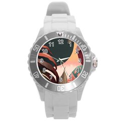 Ai Generated Leaves Foliage Plants Round Plastic Sport Watch (l) by Ravend