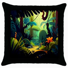 Jungle Rainforest Tropical Forest Throw Pillow Case (black)
