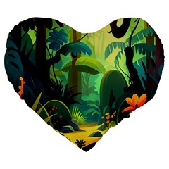 Jungle Rainforest Tropical Forest Large 19  Premium Flano Heart Shape Cushions