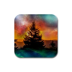 Tree Nature Landscape Fantasy Rubber Square Coaster (4 Pack)