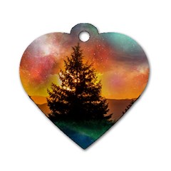 Tree Nature Landscape Fantasy Dog Tag Heart (two Sides)