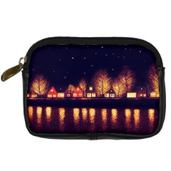 Night Houses River Bokeh Leaves Digital Camera Leather Case