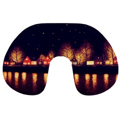 Night Houses River Bokeh Leaves Travel Neck Pillow