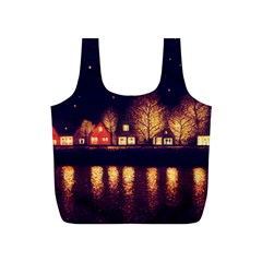 Night Houses River Bokeh Leaves Full Print Recycle Bag (s)