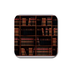 Books Bookshelf Bookcase Library Rubber Square Coaster (4 Pack) by Ravend