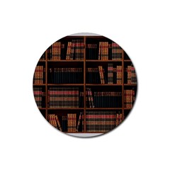 Books Bookshelf Bookcase Library Rubber Round Coaster (4 Pack) by Ravend