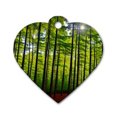 Green Forest Jungle Trees Nature Sunny Dog Tag Heart (two Sides)