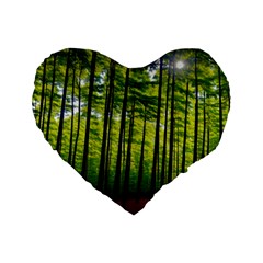 Green Forest Jungle Trees Nature Sunny Standard 16  Premium Heart Shape Cushions by Ravend