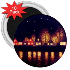 Night Houses River Bokeh Leaves Landscape Nature 3  Magnets (10 Pack) 