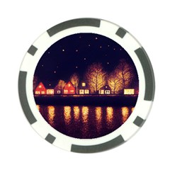 Night Houses River Bokeh Leaves Landscape Nature Poker Chip Card Guard