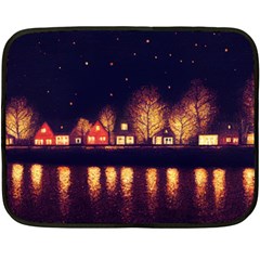 Night Houses River Bokeh Leaves Landscape Nature One Side Fleece Blanket (mini)