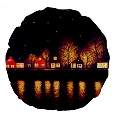 Night Houses River Bokeh Leaves Landscape Nature Large 18  Premium Round Cushions