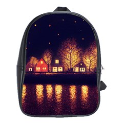 Night Houses River Bokeh Leaves Landscape Nature School Bag (xl)