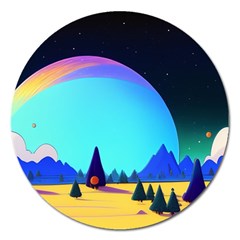 Ai Generated Trees Stars Planets Dreamlike Sun Magnet 5  (round)