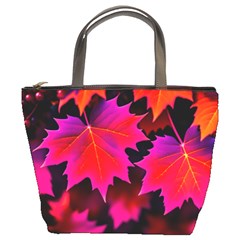 Leaves Purple Autumn Evening Sun Abstract Bucket Bag by Ravend