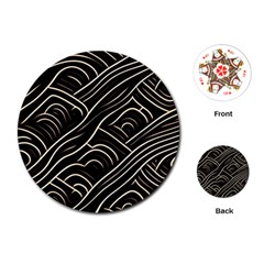 Black Coconut Color Wavy Lines Waves Abstract Playing Cards Single Design (round) by Ravend