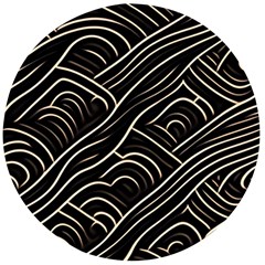 Black Coconut Color Wavy Lines Waves Abstract Wooden Bottle Opener (round) by Ravend