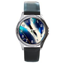 Feathers Pattern Design Blue Jay Texture Colors Round Metal Watch