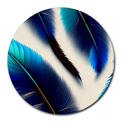 Feathers Pattern Design Blue Jay Texture Colors Round Mousepad