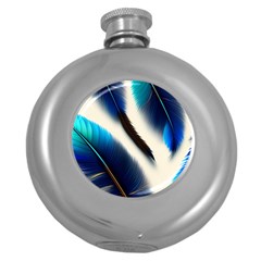 Feathers Pattern Design Blue Jay Texture Colors Round Hip Flask (5 Oz)